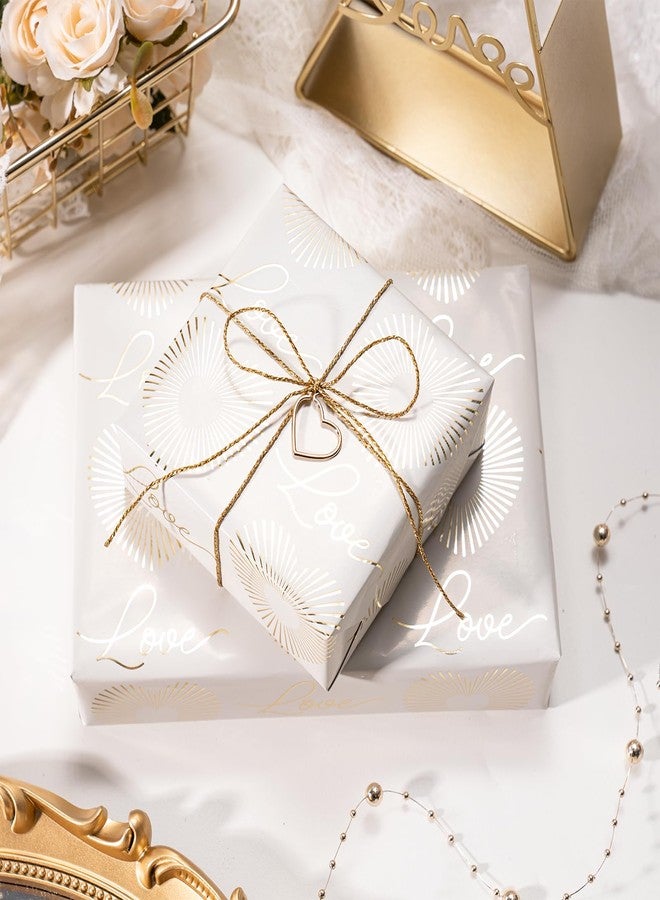 LeZakaa Gold Wedding Wrapping Paper Roll, Gold Flower, Love Heart, Ring & Forever and Ever Lettering Design for Wedding, Engagement, Bridal Shower, Anniversary, Mini Roll, 17 x 120 inches, 3 Rolls - Image 3