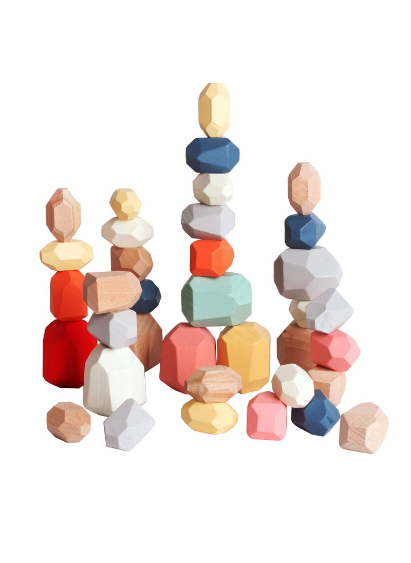 YelaJoy 36 PCS Wooden Sorting Stacking Rocks Stones Safe for Ages Toddler Toys Learning Montessori Toys Building Blocks Game for Kids 2 to 6 Years Boy and Girl Birthday Gifts for Kids  - Image 2