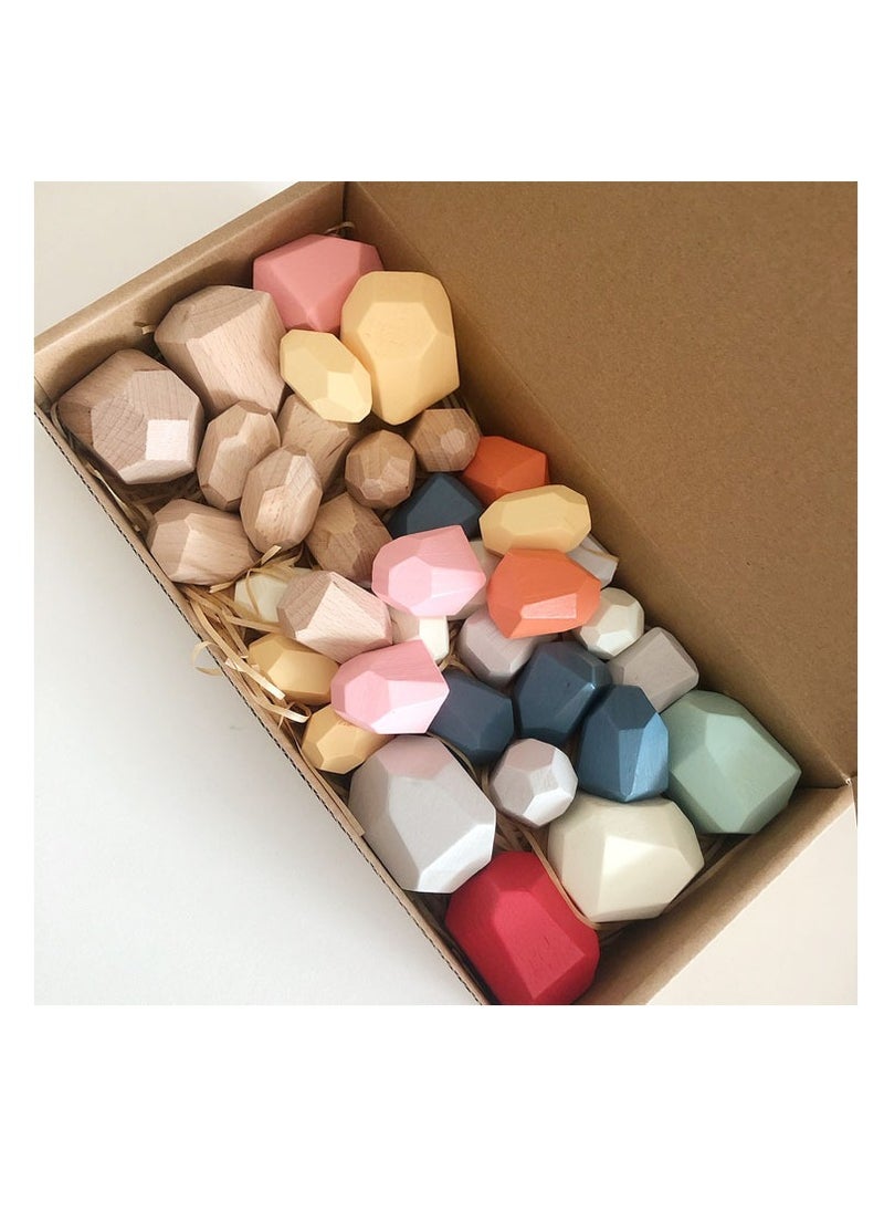YelaJoy 36 PCS Wooden Sorting Stacking Rocks Stones Safe for Ages Toddler Toys Learning Montessori Toys Building Blocks Game for Kids 2 to 6 Years Boy and Girl Birthday Gifts for Kids  - Image 1