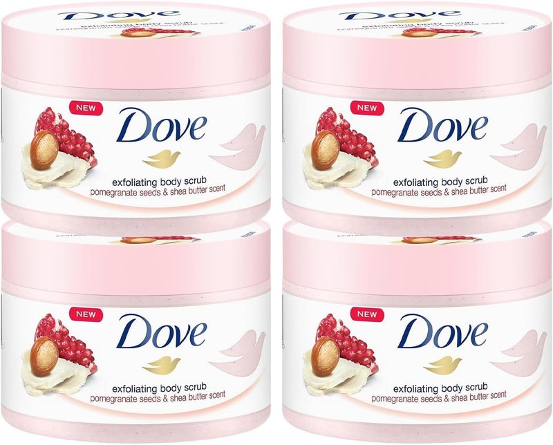 Dove Exfoliating Shower Scrub with Pomegranate Seeds Shea Butter 225 ml Pack of 4