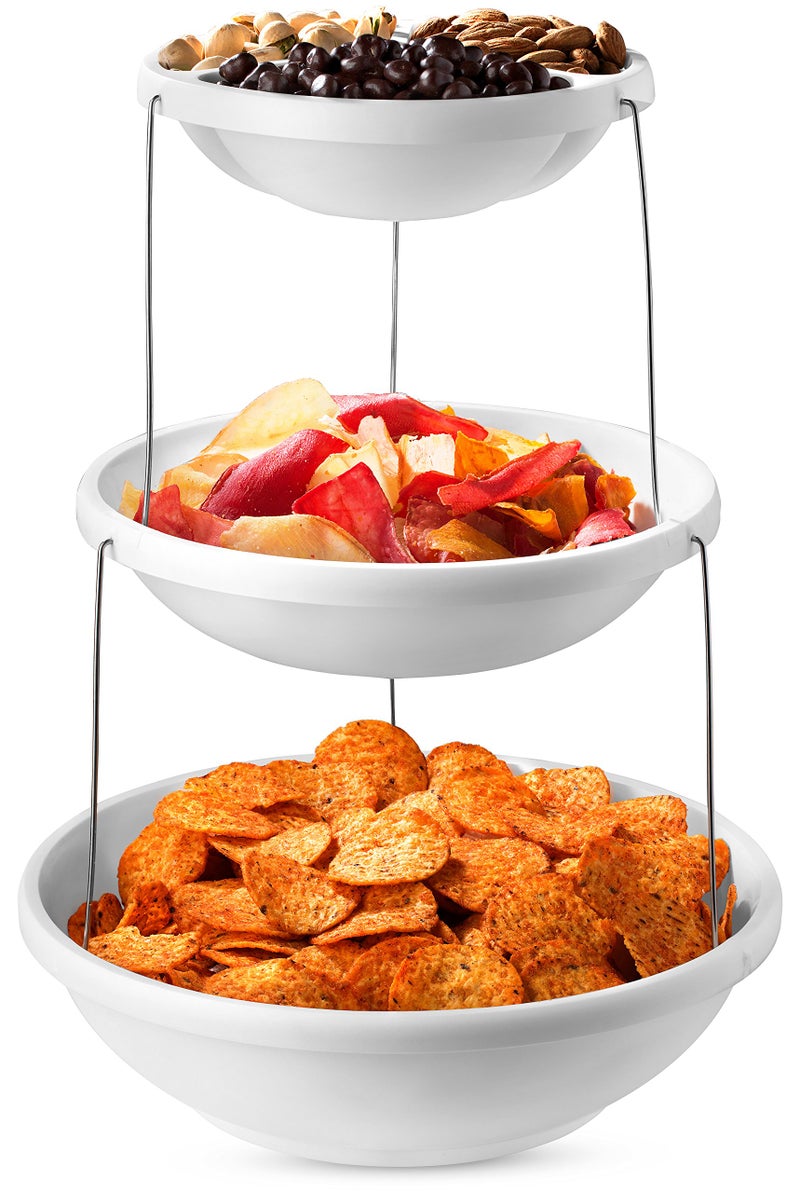 Masirs 3Tier Collapsible Bowl Decorative Design Folds for Minimal Storage Ideal for Serving Snacks Salad and Fruit Top Bowl Divided into Three Sections
