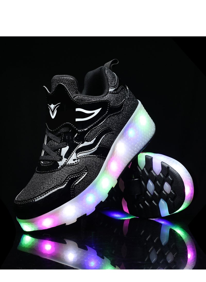 Loquat Rage Shoes For Boys And Girls Single And Double Wheel LED Flashing Lights Automatic Invisible Roller Skates Black - Image 3