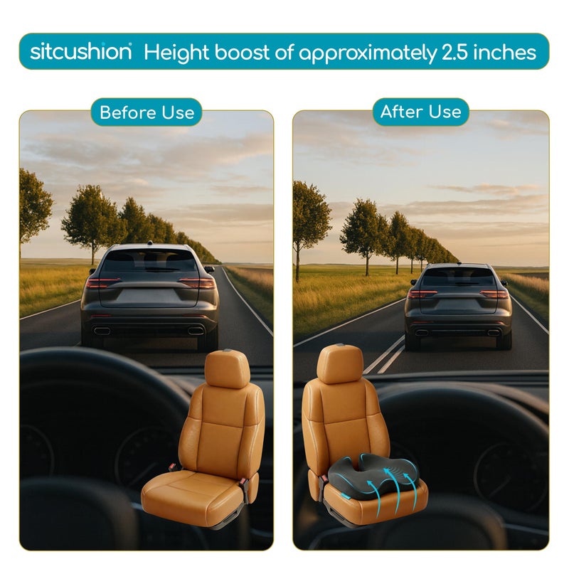 SitCushion Car Seat Cushion for Long Driving â€“ X Large Memory Foam Seat Cushion for Sciatica & Tailbone Pain Relief, Orthopedic Coccyx Cushion with Non-Slip Bottom, Back Pillow for Car, Truck (Black) - Image 5