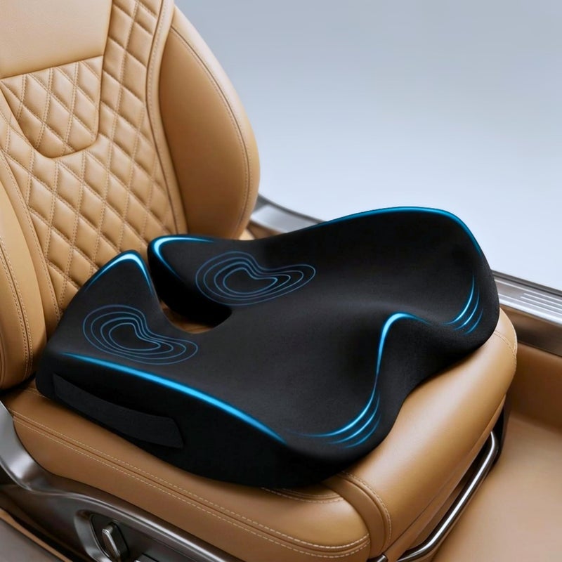 SitCushion Car Seat Cushion for Long Driving â€“ X Large Memory Foam Seat Cushion for Sciatica & Tailbone Pain Relief, Orthopedic Coccyx Cushion with Non-Slip Bottom, Back Pillow for Car, Truck (Black) - Image 1