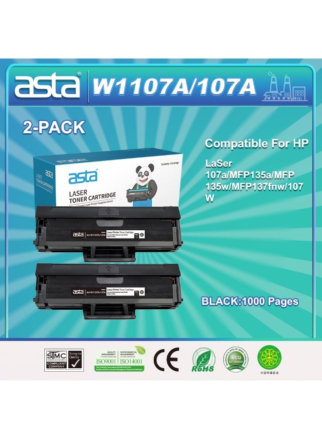 Asta 2-PACK ASTA W1107A 107A With Chip Black Toner Cartridge Compatible For HP Laser Printer 107A MFP 135A 135W 137Fnw 107W Professional Office Consumable Ideal For Business Home Printing - Image 1