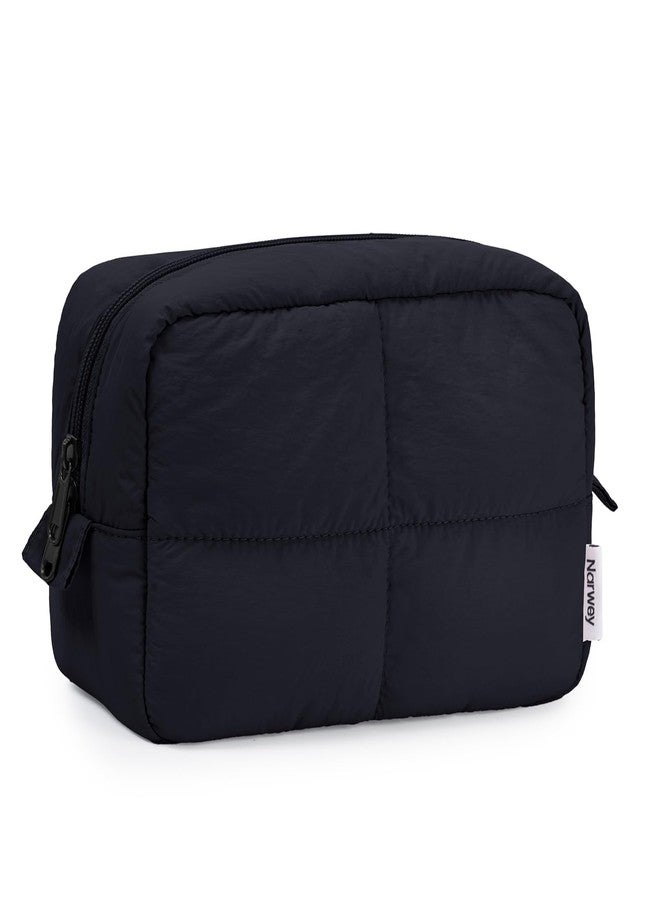 Narwey Puffy Makeup Bag for Travel Women Girl, Quilted Makeup Bag Cosmetic Bag, Cute Puffer Make Up Organizer Bags, Travel Toiletry Bag Toiletries, Black - Image 1