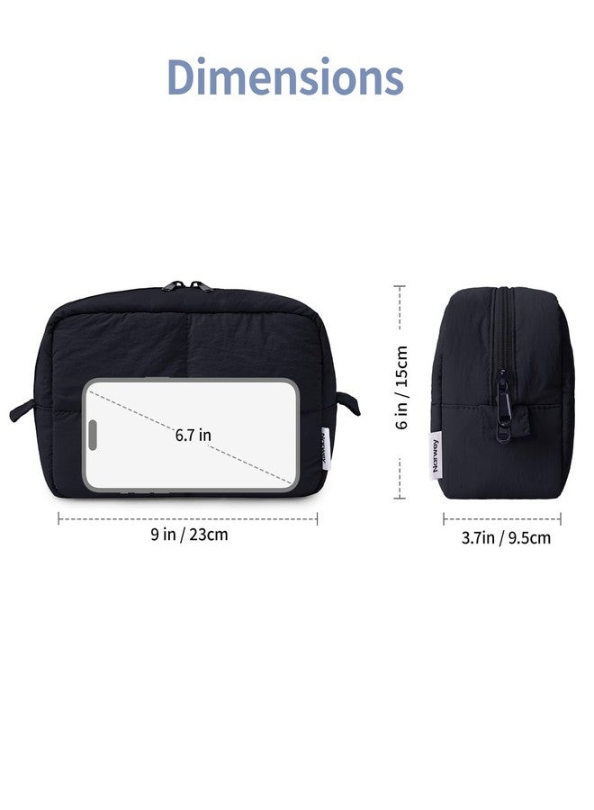 Narwey Puffy Makeup Bag for Travel Women Girl, Quilted Makeup Bag Cosmetic Bag, Cute Puffer Make Up Organizer Bags, Travel Toiletry Bag Toiletries, Black - Image 5