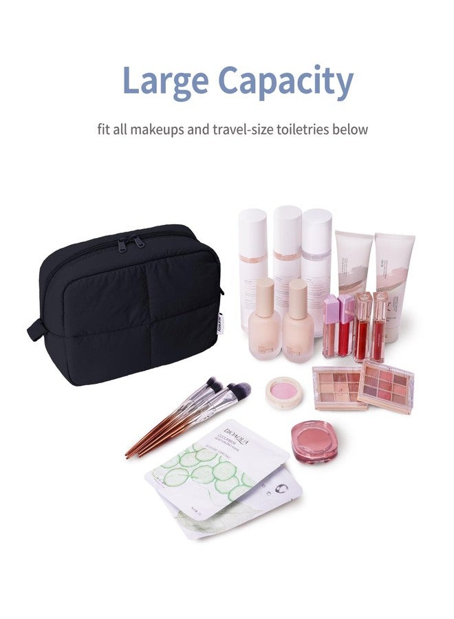 Narwey Puffy Makeup Bag for Travel Women Girl, Quilted Makeup Bag Cosmetic Bag, Cute Puffer Make Up Organizer Bags, Travel Toiletry Bag Toiletries, Black - Image 3