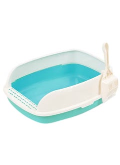 Generic Large open cat litter box prevents the spread of spray Blue/White 52 x 40 x 20cm 