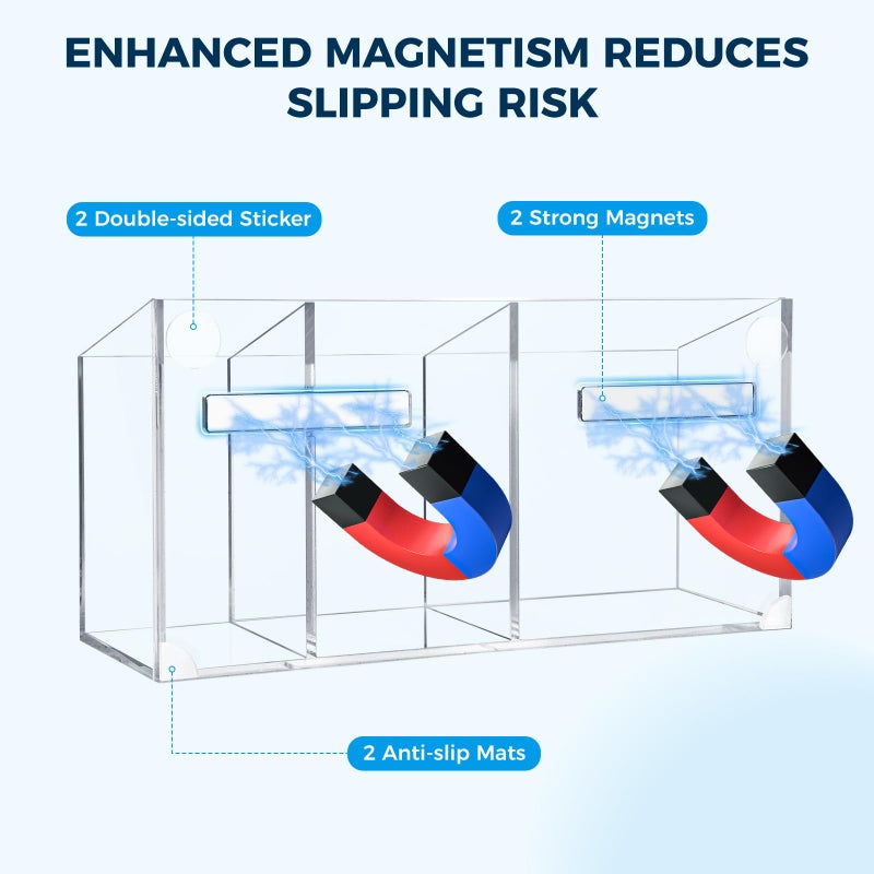 Banafich Strong Magnetic Pen Holder for Refrigerator, Whiteboard Dry Erase Marker Holder for Fridge, Magnet Acrylic Pen Holder with 3 Compartments, Magnetic Cup for School, Classroom, Locker Organizer - Image 2