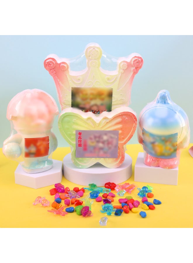 Archaeological Digging Toys Boys Girls DIY Treasure Hunt Treasure Digging Gems Blind Box Interactive Exploration Digging Blind Stone-color:Black Word Five Empty (1 Random Doll + About 14 Gems) Without Tools - Image 4