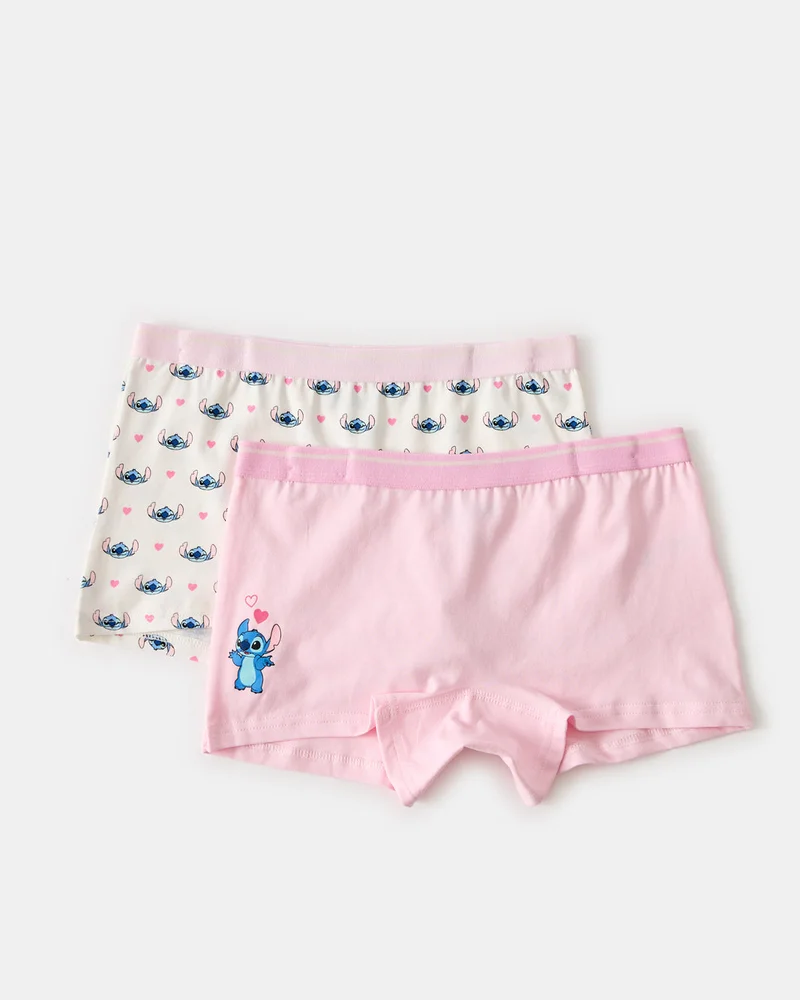 Redtag Senior Girls Pink And White Stitch Print Brief Set (Pack of 2)