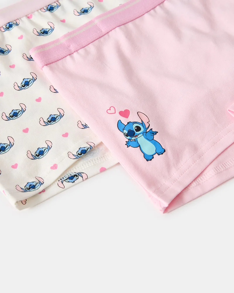 Redtag Senior Girls Pink And White Stitch Print Brief Set (Pack of 2)