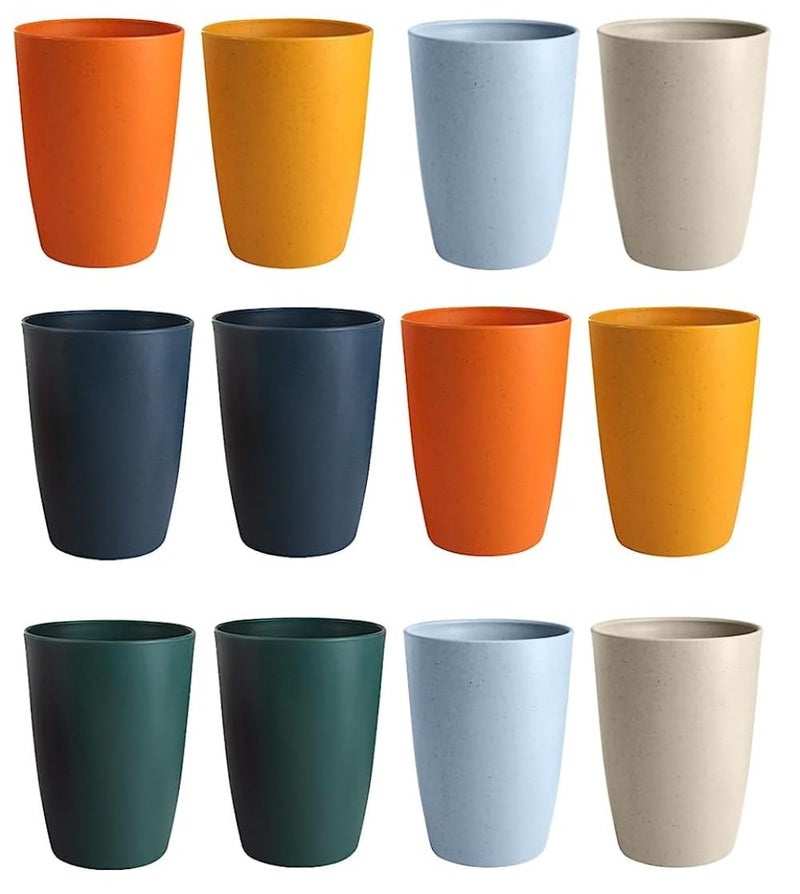 LATERN 12Pcs Reusable Plastic Cups 360ml Unbreakable Drinking Cup Childrens Kids Durable Water Tumblers Dishwasher Safe Cups for Kitchen Outdoor Parties Picnics BBQs Travels 6 Colors