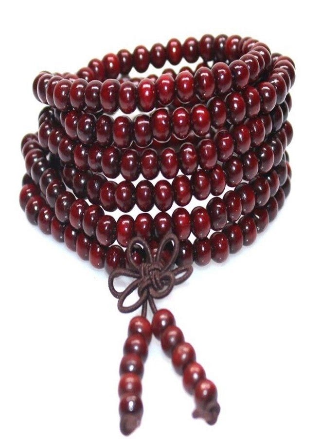 OOMPHelicious Jewellery Natural Wood Maroon Colour Buddha Meditation 108 Prayer Beads Mala Multi Layer Fashion Bracelet For Men & Boys