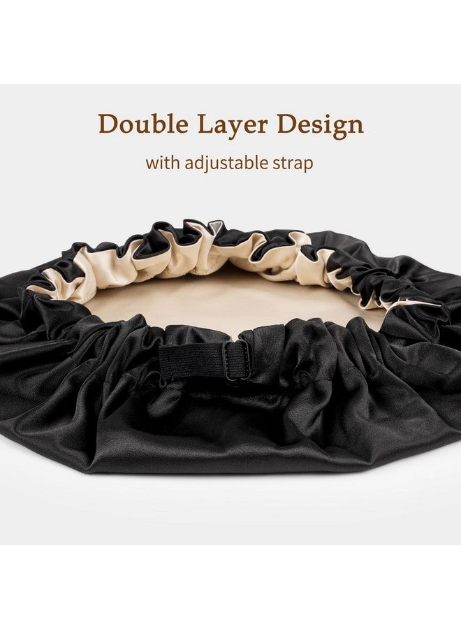 Zenssia Silky Satin Bonnet For Sleeping, Hair Bonnet For Women And Men, Adjustable Sleep Bonnet For Curly Hair, Black, Medium - Image 3