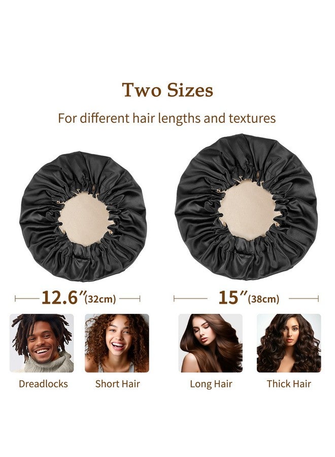 Zenssia Silky Satin Bonnet For Sleeping, Hair Bonnet For Women And Men, Adjustable Sleep Bonnet For Curly Hair, Black, Medium - Image 4