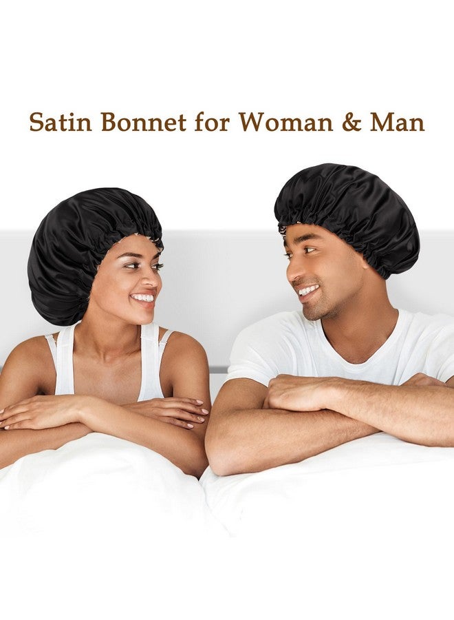 Zenssia Silky Satin Bonnet For Sleeping, Hair Bonnet For Women And Men, Adjustable Sleep Bonnet For Curly Hair, Black, Medium - Image 5