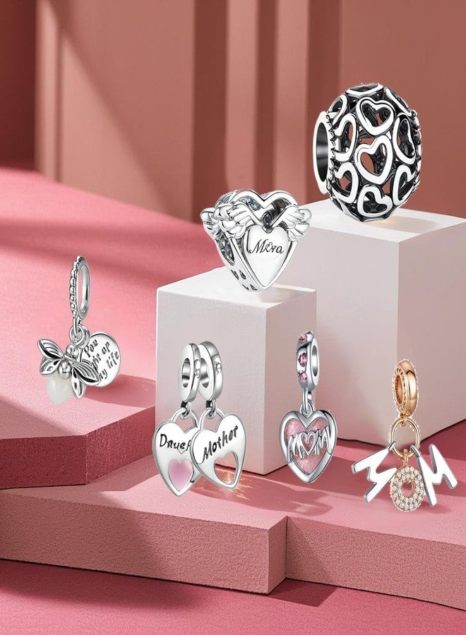 Acrobious 9PCS European Charms Beads Pendant For Pandora Bracelet, Charms for DIY Bracelets Necklace Jewellery Gift for Birthday Valentine's Day Party Christmas Mother's Day MOM Heart Love, Large, Alloy Steel - Image 2