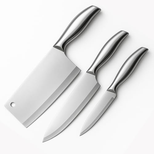 Machado Stainless Steel Knife Set of 3 Piece Kitchen Knives with Cleaver, Chef Knife & Paring Knife | Full Tang Ergonomic Handle, Multipurpose Sharp Blades for Home & Professional Use - Image 1