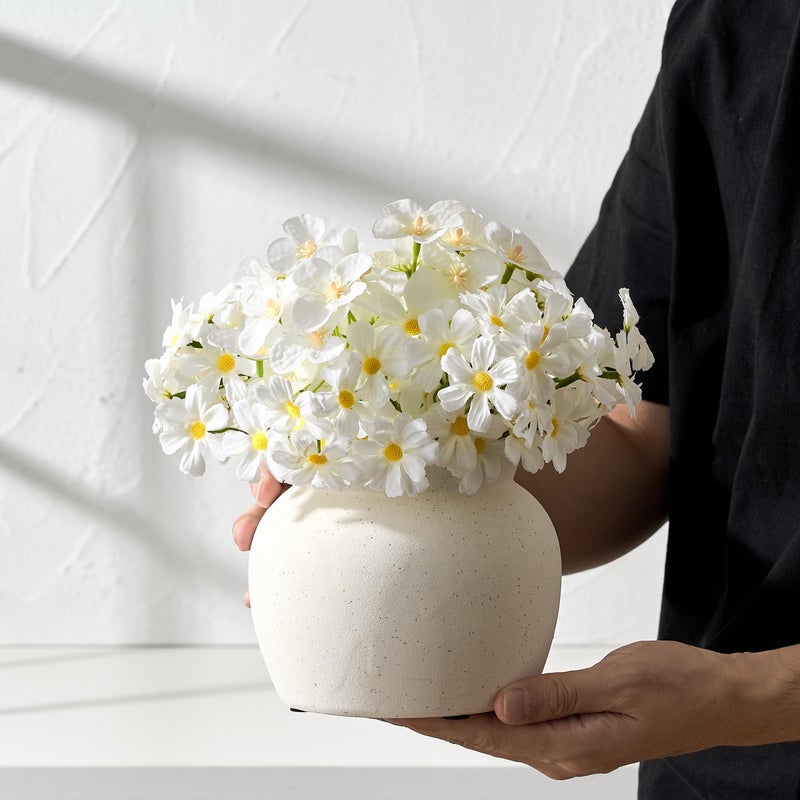 SIDUCAL Ceramic Flower Vase with Wide Mouth Lace, 4.8 Inch Pottery Rustic Farmhouse Boho Vases, Small Terracotta Vase for Home Decor, Table, Living Room, Bathroom, Shelf, Wedding, White - Image 4