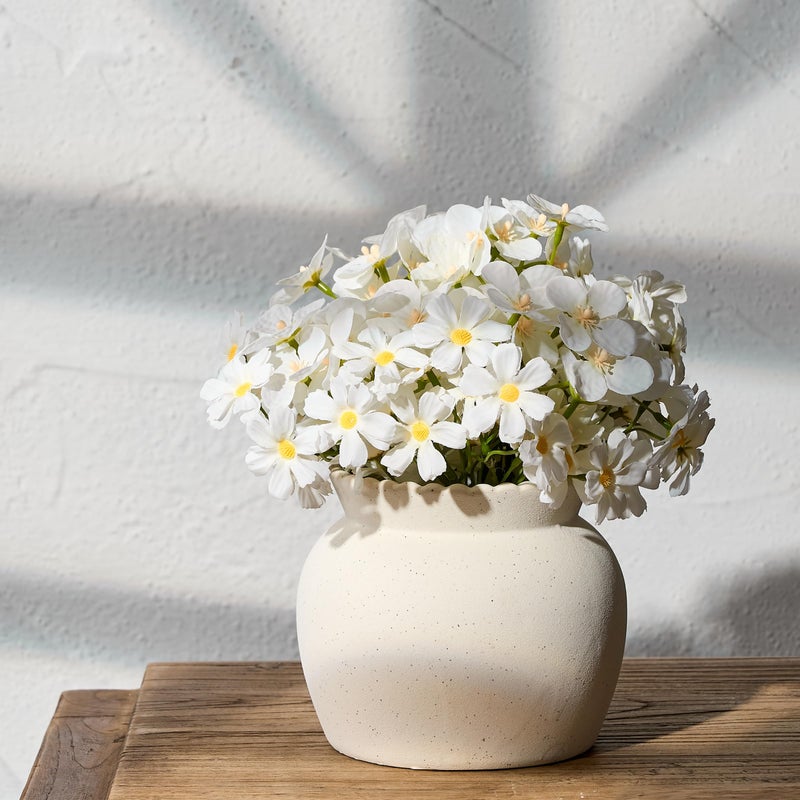 SIDUCAL Ceramic Flower Vase with Wide Mouth Lace, 4.8 Inch Pottery Rustic Farmhouse Boho Vases, Small Terracotta Vase for Home Decor, Table, Living Room, Bathroom, Shelf, Wedding, White - Image 1
