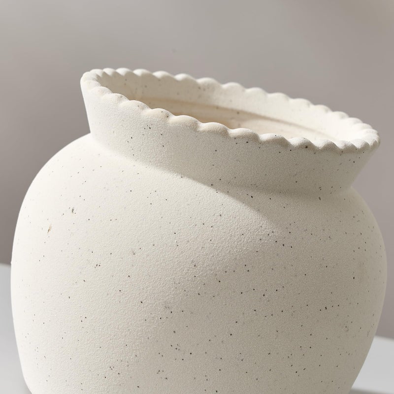 SIDUCAL Ceramic Flower Vase with Wide Mouth Lace, 4.8 Inch Pottery Rustic Farmhouse Boho Vases, Small Terracotta Vase for Home Decor, Table, Living Room, Bathroom, Shelf, Wedding, White - Image 5