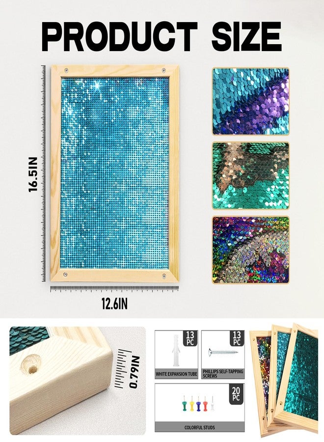 Wibeelee 3 Pcs Flip Sequin Fabric Wood Frame Wall Panel, Sensory Toy Reversible Sequin Flip Fabric Mat with Wood Frame, Interactive Sensory Board for Play & Learning, Wall Hangings Decoration, - Image 2
