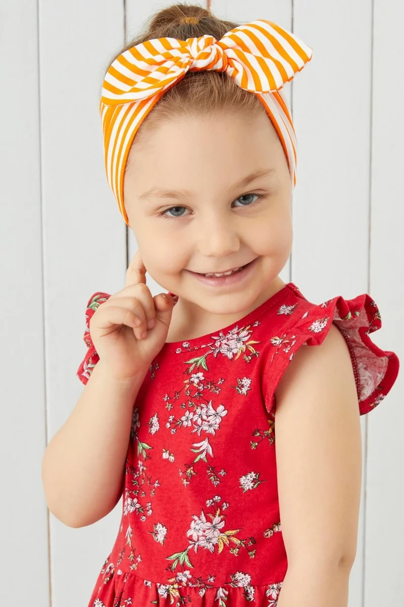 Babygiz Orange White Striped Handmade Soft Bow Tied Natural Cotton Combed Cotton Baby Kids Girls Bandana Best Of Series