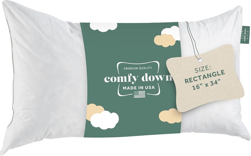 ComfyDown Decorative Throw Pillow Insert, Down and Feather Fill, 100% Cotton Cover, 233 Thread Count - Made in USA (16" X 34") - Image 1