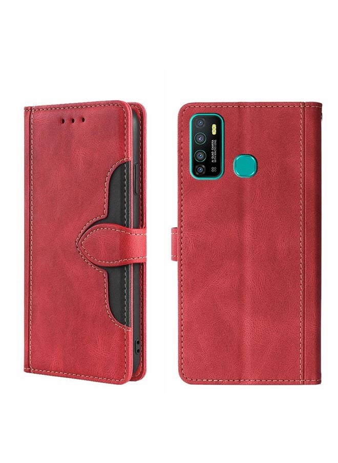 HuHa Case Cover For For Infinix Hot 9 / Note 7 Lite X655C Skin Feel Straw Hat Magnetic Buckle Leather Phone Case(Red) 