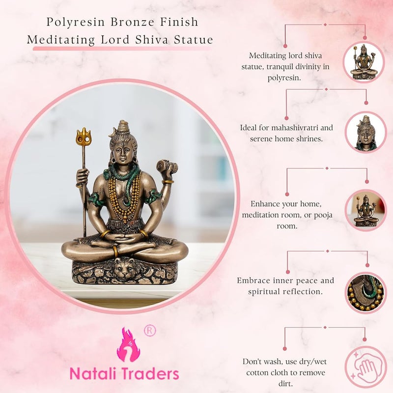 Natali Traders Shiv Ji Murti for Car Dashboard Idols Cold Brass Bronze for Home Dcor Puja RoomPadmasana Sitting MahadevBholenath Statue Divine Spiritual Gift - Image 4