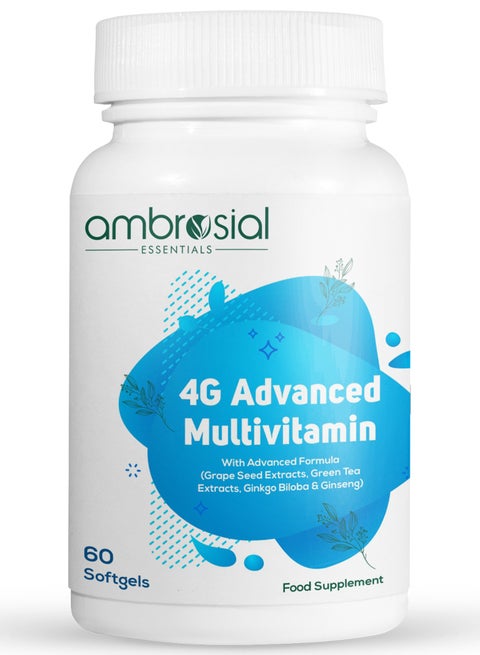 Ambrosial 4G Advanced Multivitamin for Men| High Strength Multivitamins for women| 45 Essential Active Vitamins & Minerals| Added Extracts of Ginseng, Green Tea, Grape Seed, Ginkgo Biloba|60 Softgels