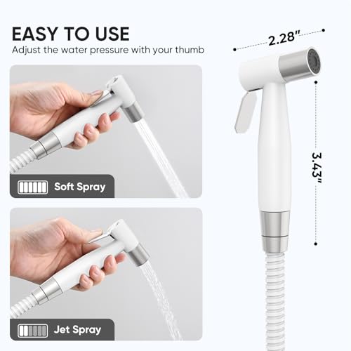 Arofa Handheld Toilet Bidet Sprayer for Toilet-Adjustable Water Pressure Control with Bidet Hose for Feminine Wash, Stainless Steel Jet Spray Cloth Diaper for Baby Wash - White/Brushed Nickel - Image 4