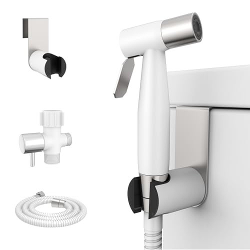 Arofa Handheld Toilet Bidet Sprayer for Toilet-Adjustable Water Pressure Control with Bidet Hose for Feminine Wash, Stainless Steel Jet Spray Cloth Diaper for Baby Wash - White/Brushed Nickel - Image 1