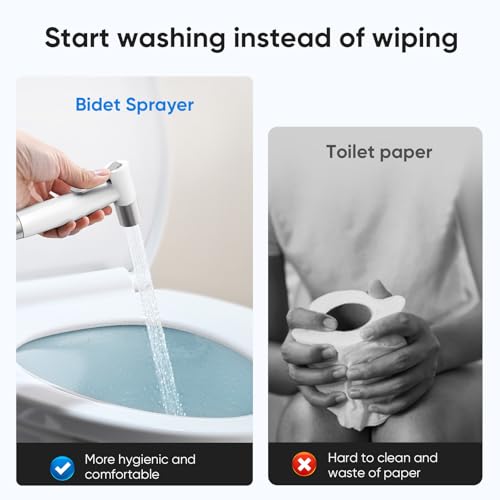 Arofa Handheld Toilet Bidet Sprayer for Toilet-Adjustable Water Pressure Control with Bidet Hose for Feminine Wash, Stainless Steel Jet Spray Cloth Diaper for Baby Wash - White/Brushed Nickel - Image 2