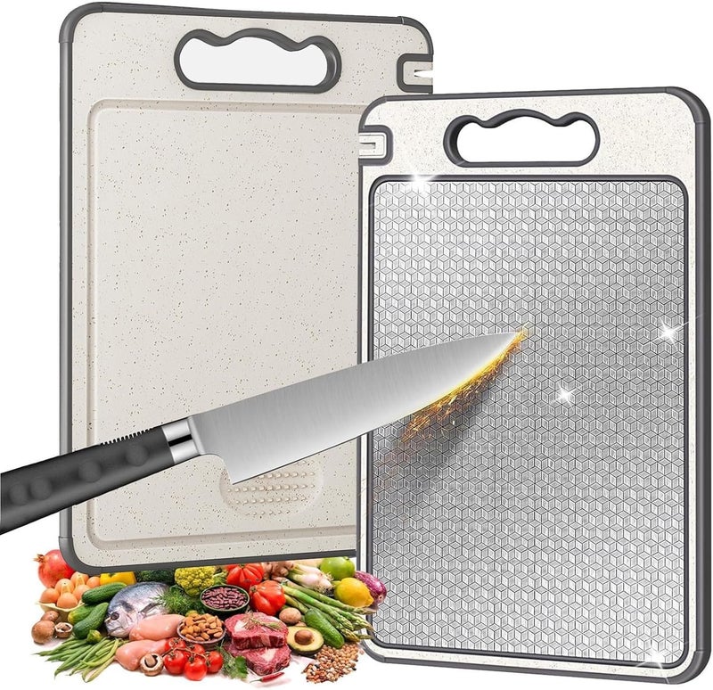 Clefairy Stainless Steel Chopping Board, Double-Sided Chopping Board, Stainless Steel Cutting Board, Robust, Scratch-Resistant Mesh Design, Separate Treatment of Vegetables and Meat - Image 1