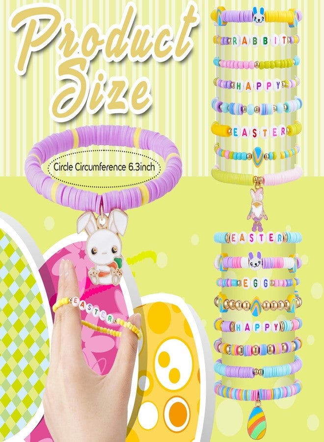 yesaior 48 Pcs Easter Bracelets Bulk for Women Easter Basket Stuffers Egg Fillers Festive Polymer Clay Beaded Bracelets Rabbit Bunny Spring Stretch Jewelry Gifts for Holiday Friend - Image 2