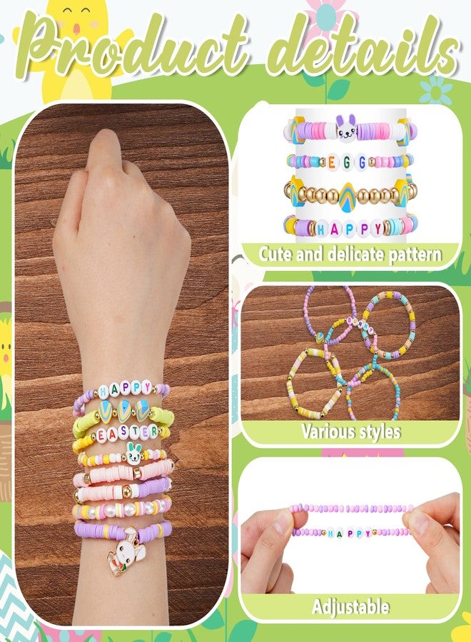 yesaior 48 Pcs Easter Bracelets Bulk for Women Easter Basket Stuffers Egg Fillers Festive Polymer Clay Beaded Bracelets Rabbit Bunny Spring Stretch Jewelry Gifts for Holiday Friend - Image 3