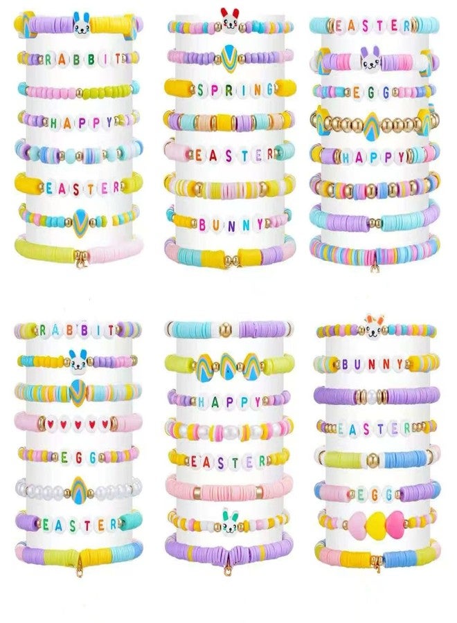 yesaior 48 Pcs Easter Bracelets Bulk for Women Easter Basket Stuffers Egg Fillers Festive Polymer Clay Beaded Bracelets Rabbit Bunny Spring Stretch Jewelry Gifts for Holiday Friend - Image 1
