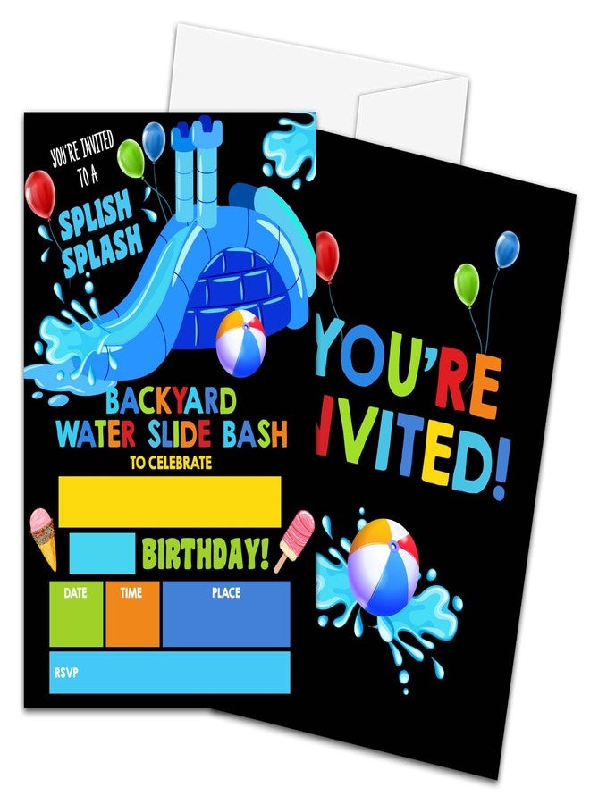 Zmyollo Water Slide Birthday Invitations with Envelopes - 20PCS Kids Birthday Party Invitations for Boys and Girls - Summer Pool Birthday Party Supplies Decorations -29 - Image 1