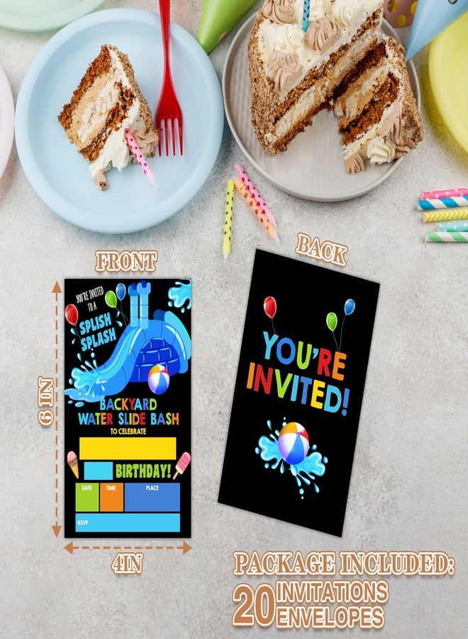Zmyollo Water Slide Birthday Invitations with Envelopes - 20PCS Kids Birthday Party Invitations for Boys and Girls - Summer Pool Birthday Party Supplies Decorations -29 - Image 4
