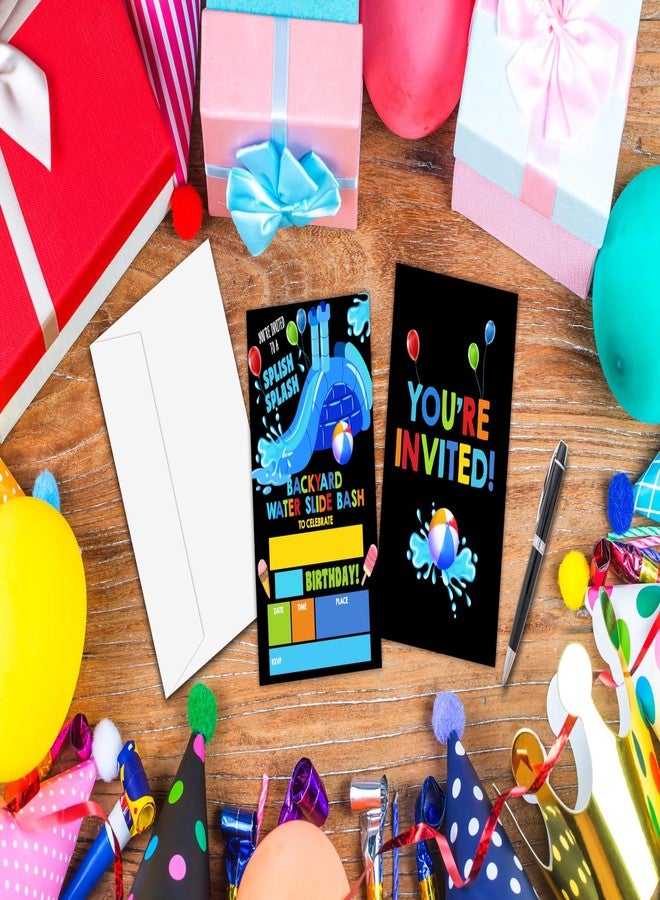 Zmyollo Water Slide Birthday Invitations with Envelopes - 20PCS Kids Birthday Party Invitations for Boys and Girls - Summer Pool Birthday Party Supplies Decorations -29 - Image 3