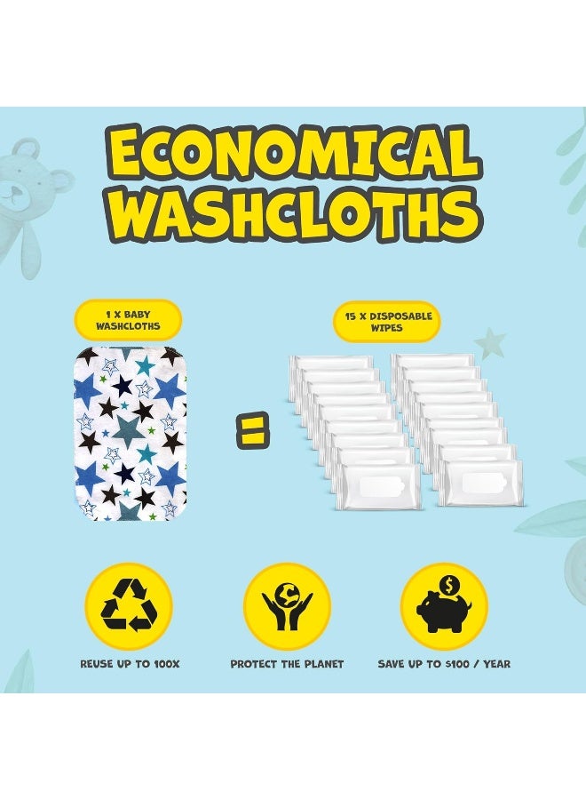 Omilion Baby Washcloth – 30 Pack of Flannel Newborn Washcloths – 100% Cotton - Fun, Colorful Designs – Reusable – Washable – 7x10 Inch Infant Washcloth Set - Image 4