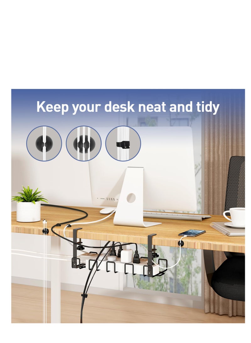 Under Desk Cable Management Tray, Cable Management Box, Cord Organizer for Desk, 15.7" No Drill Wire Organizer Cable Management Tray, Cable Tray Organizer for Desk, Black 1 Pack