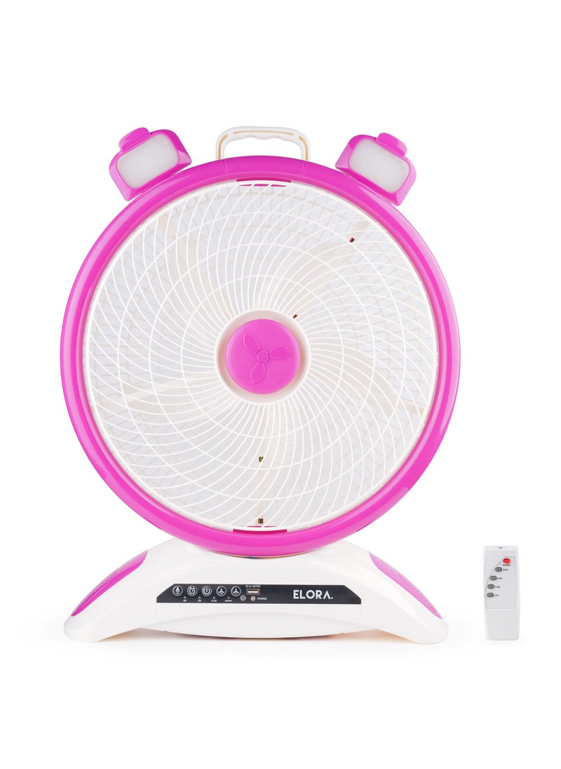 ELORA - 14 Inch AC/DC Rechargeable Fan EL-RF-6340 - 20 Hours Fan & 40 Hours LED, 56 SMD 2-Side Lights, Remote Control, Adjustable Speed, Space-Saving Design - Image 1
