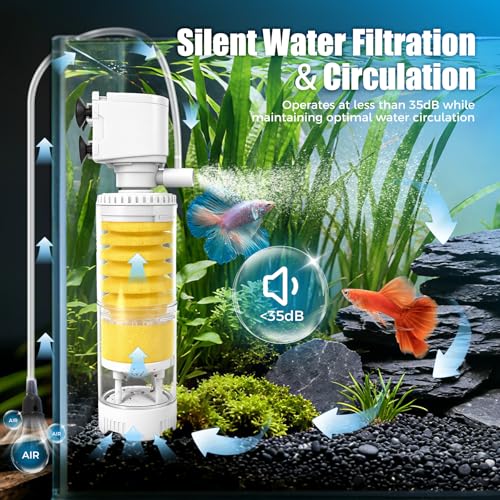 Vehipa Fish Tank Filters for 10-20 Gallon Tank, 4-in-1 Aquarium Filter with Multi-Layer Filtration, Adjustable Oxygenation & Wavemaker, Impurity Separation - Image 3