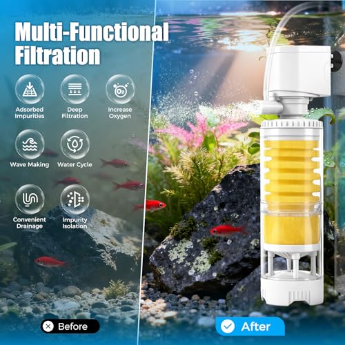 Vehipa Fish Tank Filters for 10-20 Gallon Tank, 4-in-1 Aquarium Filter with Multi-Layer Filtration, Adjustable Oxygenation & Wavemaker, Impurity Separation - Image 2