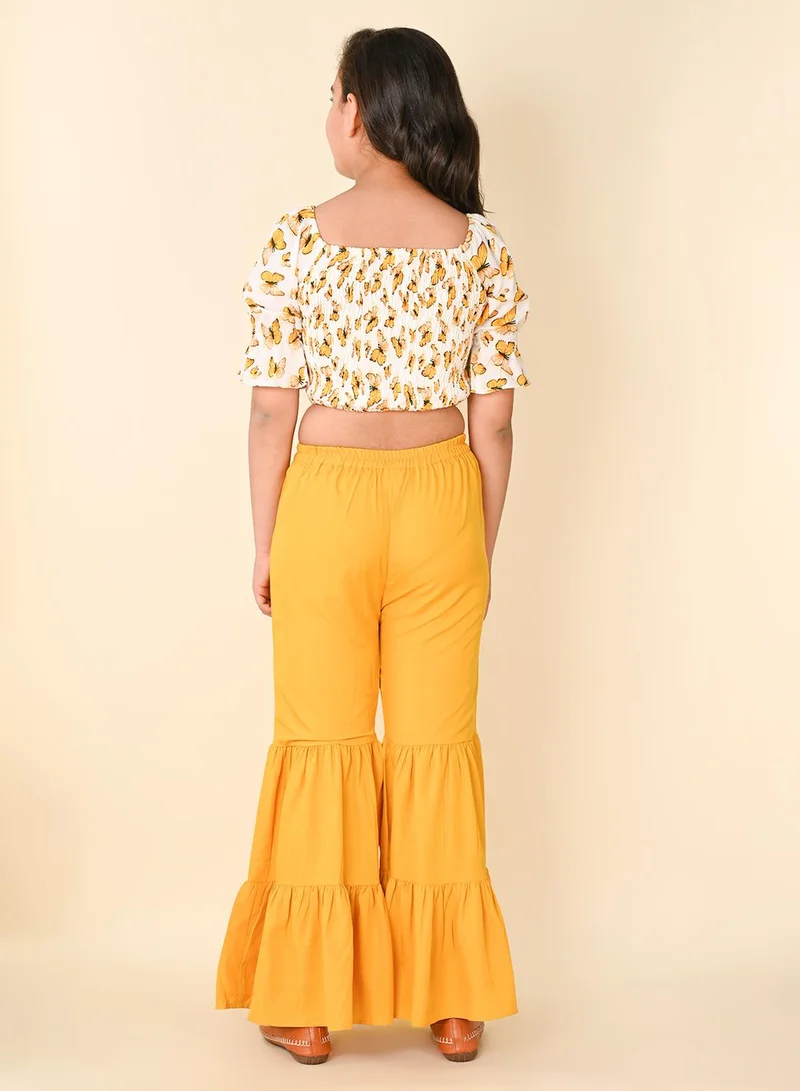 LILPICKS Printed Puffer Sleeve Top with Flared Pant Set