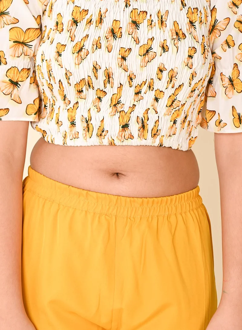 LILPICKS Printed Puffer Sleeve Top with Flared Pant Set
